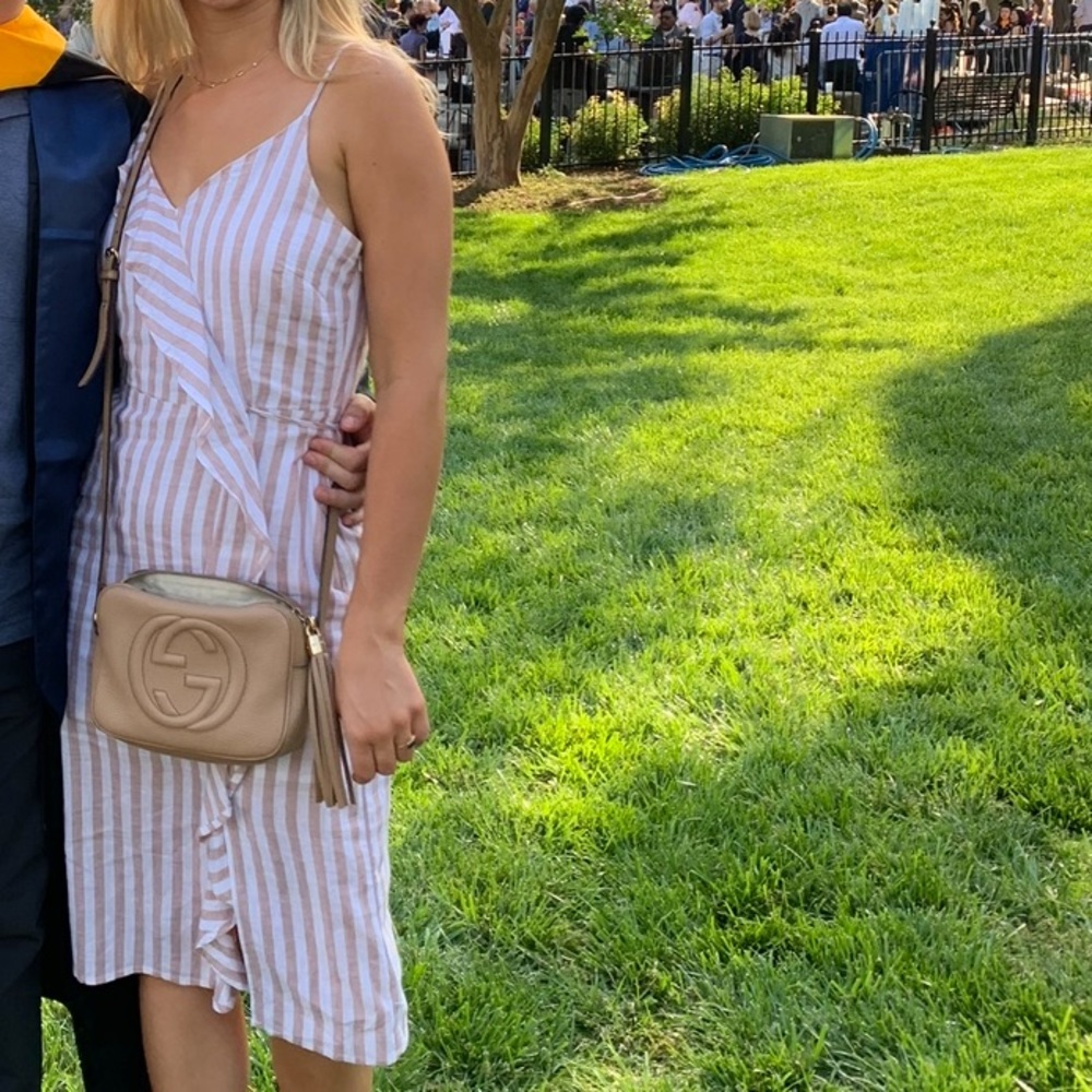 Everly Pinstripe Midi Sundress With Ruffles and Tie Waist